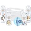 NUK First Choice+ biberon Starter Set | 0-6 mesi | 4 bottiglie con controllo della temperatura e scatola porta-biberon | Valvola anti-coliche | Senza BPA | Disney Winnie the Pooh | 5 pezzi
