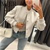 MUJER 2025 Giacca da donna Giubbotti bomber corti per donna Giacca in tweed beige nera Moda donna Manica lunga Novità in cappotti corti - Beige