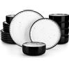 MALACASA vancasso Set di piatti in ceramica bianca nera da 18/36 pezzi Set da pranzo in gres mediterraneo con piatto da 6 pezzi/Dessert/ciotola/zuppa - 18 Piece