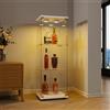 WoodenAura Vetrina in vetro con LED bianco 125x42x36CM Vetrina moderna in vetro Tavola di legno bianca con 4 piani per oggetti da collezione - White