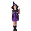 Generic Costume da Strega per Bambina - Vestito Halloween Carnevale Streghetta con Cappello - Completo per Party, Cosplay e Feste 2-15 anni