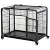PawHut Kennel Gabbia per Cani Pieghevole a Doppia Porta con Blocco, Box per Cani con 4 Ruote con Freno e Fondo Rimovibile, 94x58x69.5 cm, Grigio Scuro