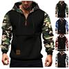 Generic Maglione da uomo con cappuccio mimetico a maniche lunghe, felpa da uomo patchwork con mezza zip con coulisse cappotto tattico morbido e comodo in pile da allenamento felpe con cappuccio militare