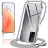 Coiwxmoi Cover per Xiaomi Mi 10T/10T Pro 5G con Cordino 6,67,Trasparente Custodia con Laccio Tracolla Corda Catena Cinghia,Ultra Morbido Silicone TPU Antiurto Case, Grigio Chiaro