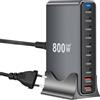 LIDOUYA 800W Caricatore USB Multiplo - 10 Porte (8 USB-C + 2 USB-A) con Ricarica Rapida, Stazione di Ricarica Compatta per Multi Dispositivi, Compatibile con MacBook, iPad, iPhone 16/15/14, Galaxy S22/S20