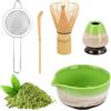 QINGZY Matcha Tè Kit, 5 Pezzi, Set Cerimonia Matcha, Ciotola in Ceramica con Beccuccio con Porta Frusta, Porta Scopa, Filtro, Paletta di Bambù, Supporto per Preparare Tè Matcha (Verde)