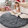 Homaxy Tappeto a pelo lungo, morbido, con fondo antiscivolo, lavabile, per il soggiorno, la cameretta dei bambini, la camera da letto - 120 cm rotondo, Grigio Scuro