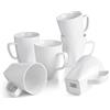 WishDeco Set di 6 tazze da caffè bianche con manico, 400 ml, tazze da caffè in porcellana, tazze da tè, grandi tazze per latte, succo, cioccolata calda, latte, fondo quadrato