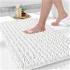 Yimobra Tappetino da bagno in ciniglia, antiscivolo, morbido, lavabile in lavatrice, in microfibra, per doccia e bagno, 43 x 61 cm, bianco chiaro