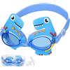 Pwsap Occhialini da Nuoto Anti-Appannamento per Bambini con Tappi per le Orecchie, Occhialini da Nuoto Cartoon Dragon, 180°Occhialini Piscina con Ampie Lenti, Guarnizioni in Silicone Ipoallergenico
