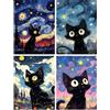 Bowetile Set da 4 Diamond Painting Kit Completo, Gatto della Notte Stellata Diamond Painting Kit Completo per Adulti, Gatto Carino Diamant Painting per Adulti, Decorazioni per Casa 30x40 cm