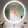 LUVODI Bluetooth 80cm Specchio Bagno Led Luce Rotondo Antiappannamento 3000K-6000K Dimmerabile 3 Colori Luce Funzione Memoria Specchio in Resina Specchio Retroilluminato Bagno