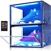 Oltraman Organizer per scarpe per armadio, scatole per scarpe pieghevoli, confezione da 2, contenitori impilabili in plastica trasparente, supporto magnetico per scarpe da ginnastica con luci a LED