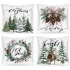Lanpn 4 Pezzi Federe Cuscini Natalizi Copricuscini Natalizia 40x40cm, Ghirlanda di pigne di alce Federa Natale Decorativo, Decorazioni Natalizio per Soggiorno Divani Letto in Camera da Letto