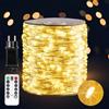 PCORES Le Luci Fata Collegabili 30 metri 300 LED Bianco Caldo Argento con Telecomando - Illuminazione in Serie Interno/Esterno per Camera, Soggiorno, Terrazza, Portico