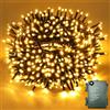 VSTKEN Luci Albero di Natale 200 LEDs 20M, Alimentata con Batteria, Catena Luminosa 8 Modalità Impermeabile IP44 Luci di Natale Decorative per Giardino, Balcone, Nozze, Natalizie Albero- Bianco Caldo