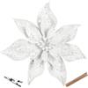 Oairse Set di 8 fiori di Natale con glitter artificiali, stelle di Natale con clip per decorazioni fai da te, fiori artificiali per feste, centrotavola, ornamenti di Capodanno, bianco