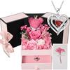 Touloube Rosa Eterna Regalo Donna, Rosa Stabilizzata con Collana e Orso di Muschio, Preservada Fiori Confezione Regalo per la Festa Della Mamma, Natale, Compleanno, San Valentino per Fidanzata,Moglie,Nonna