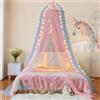 Eimilaly Zanzariera a baldacchino bicolore rosa blu con luci calde, baldacchino per camera delle ragazze, porta singola
