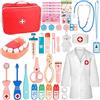 AOUVT Set Giocattolo Medico per Bambini，Valigetta Dottore Bambini，Giocattolo Medico in Legno per Bambini con Accessori come Stetoscopio，Siringa，Camice Medico，Regalo Giocattolo di Simulazione per 3-10 Anni