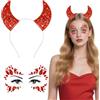 YUYWWAN Set di Cerchietto Diavolo Corna da Donna, Corna da Diavolo Rosse e Epietre Glitterate Adesivi Viso, Accessori Costume per Bambini e Adulti Cosplay Halloween Carnevale (Rosso-A)