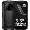 DOOGEE Fire 3 Rugged Smartphone Android 15, UNISOC SC9863A, 5.5" IPS HD+ Display, 8350mAh Telefono Indistruttibile, 12GB+64GB/2TB, 13MP+8MP Telefono Rugged, Widevine L1/Face Unlock/NFC- Grigio