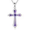 Vadmans Collana Croce per Donna Argento Sterling 925 5A CZ Collane con Pietra Portafortuna Regali di Gioielli con Croce per Ragazze (B.Ametista Viola di Febbraio)