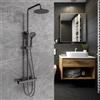 Other Soffione doccia rotondo acciaio inox 20x20cm, colonne doccia con miscelatore termostatico e doccetta 3 funzioni, nero opaco -