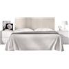 DEKIT GRUPO RIMOBEL LUSA - Testata con comodini a due cassetti per letto matrimoniale - Bianco/Rovere effetto cannettato - 106 x 256,8 x 34,2 cm