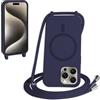 FMPCUON FNPCUON Cover Magnetica Silicone per iPhone 16 Pro Max con Cordino,Compatibile con MagSafe,Custodia con Laccio Collana Tracolla Collo Sottile TPU Antiurto Protettiva Case con Corda.Blu