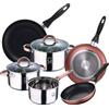 San Ignacio Batteria 5pc acciaio inox Ø16Ø18Ø20 con 2 coperchi in vetro e set 3 padelle Ø16/20/24 cm, alluminio pressato, set adatto per induzione