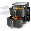 GOURMETmaxx FryUp Friggitrice ad aria calda verticale a doppia camera | Airfryer verticale | display touch pieghevole | 32% salvaspazio | capacità 10 l | friggitrice ad aria calda 2 camere