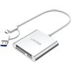 UNITEK All in One Card Reader USB 3.0 + USB C Adapter, 5 Gbps, 3 slot per SD/mini SD/micro SD(TF)/CompactFlash (CF)/MS per PC Windows, Mac, Notebook e TV, argento, alluminio