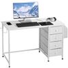 VEVOR Scrivania per Computer con Cassetti in Tessuto, Reversibile da 120 cm per Ufficio Moderno in Casa, Camera da Letto, Tavolo per PC Semplice e Moderno con Struttura in Metallo, Bianco