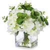 ENOVA FLORAL Silk Hydrangea Artificial Flowers with Vase, Mixed Fake White Hydrangea Flowers and Greenery in Faux Water Vase for Dining Table Decoration, Wedding Centerpieces (Cream White)