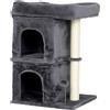 PawHut Torre per Gatti Fino a 7 kg con 2 Casette e Lettino, Palo in Sisal e Rivestimento Peluche, Grigio Scuro | Aosom Italy