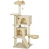 PawHut Albero Tiragraffi per Gatti Alto 140 cm con 2 Casette, Amaca, Lettino e Pali in Sisal, Beige | Aosom Italy