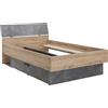 Composad | Letto della Linea LAFABRICA, Letto Una Piazza e Mezza con 1 Cassetto Contenitore, (LxAxP) 127,40x91,10x215 cm, Colore Rovere Oak Mielato e Grigio Tadao, Made in Italy