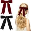 ACWOO Fermaglio per Capelli Con Fiocco, 2 Pezzi Fiocchi per Donna, Fermagli per Capelli in Velluto Coda Lunga Copricapo per Festa di Natale Signore Ragazze Matrimonio Compleanno (Rosso+Nero)
