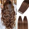 Hotlulana Extension Capelli Veri Biadesivo Marrone Scuro Con Castano(#2/2/6) Extension Capelli Veri 24Pollici 20pcs 60cm 50g Extension Biadesive Capelli Veri Invisible Skin Weft Tape in Extensions.