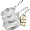 SILBERTHAL Set padelle acciaio inox 20,24 e 28 cm - Per induzione e tutti i tipi di cucine - Padelle acciaio induzione