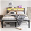 BORPHOM Struttura del letto 120x200 con stazione di ricarica e illuminazione a LED, letto matrimoniale in metallo, letto matrimoniale con rete a doghe, grigio testiera, ideale come letto a soppalco o