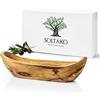 SOLTAKO Cestino per pane rustico - Cestino di Frutta in legno d'ulivo - Piatto da portata per baguette, frutta - Cesto di frutta - Ciotola presentato in un'elegante scatola, Circa 25-29 cm