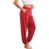 Ekouaer Pantaloni da Pigiama da Donna Lunghi Inverno Pantaloni da Notte con Tasche Caldo Pantaloni Sportivi Invernale Felpa Tuta Vita Alta, Rosso S