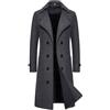 Generic Cappotto da uomo nero in lana e cashmere, doppiopetto, lungo, invernale, trench a vita larga, Grigio, M