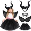 Byhsoep Maleficent Costume Bambina Con Collana Gonna Ad Ala Malefica,Copricapo con Corna da Regina,Costume Maleficent Bambina Per il Carnevale,Halloween,Cosplay,Festa in Costume
