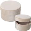 DRW Set di 2 scatole portagioie rotonde in velluto crema 9x13x13 cm