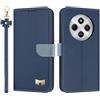 TAUYN Custodia per Xiaomi Redmi 14C 4G, PU Pelle Flip Cover Antiurto TPU Custodie, Slot per Schede & Supporto Funzione, con Cordino -Blu Scuro