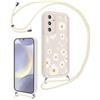 Vxinvnoi Cover Cordino per Samsung Galaxy S24 Plus/S24+ 5G,Aesthetic Fiori Disegni Ragazze Custodia con Corda Collana Tracolla Laccio, Sottile Silicone Antiurto Protettiva Case per Samsung S24+, Beige