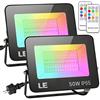 Lepro LE Faretto LED RGB Esterno 50W 2 Pezzi, Proiettore Colorata con Telecomando RF, Impermeabili IP65, Faro LED Rgb e Bianco con Funzione Memoria, Dimmerabile, Cambia Colore RGBW per Giardino, Festa
